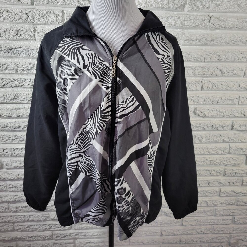 Activology Women Jacket Extra Large Black Animal Print Zip Lightweight ANI17E